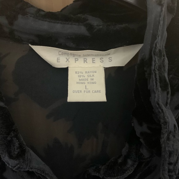 90sEXPRESS VINTAGEsilk and rayon black leaf blouse - Picture 2 of 2